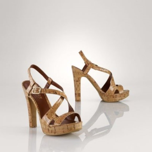 Lauren Ralph Lauren Filara Natural Glazed Cork Platform Sandals Heels Sz 9?? EUC - Picture 11 of 12